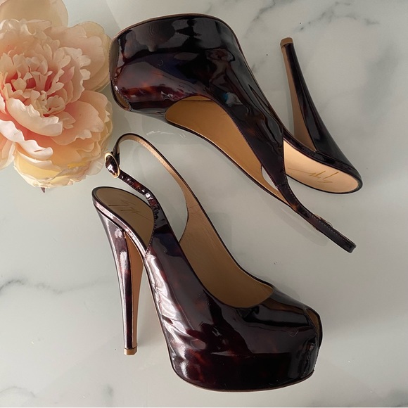 Giuseppe Zanotti Patent Leather Platform Slingback Peep Toe Sandals - Picture 13 of 14